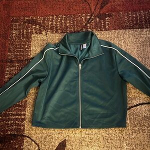 Green Zip-Up Jacket with White Piping